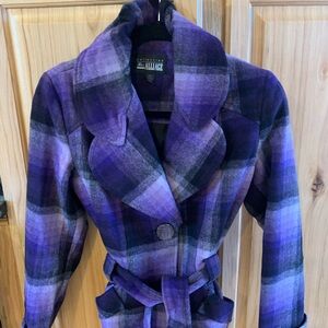 Elegant Purple Plaid Trench Coat